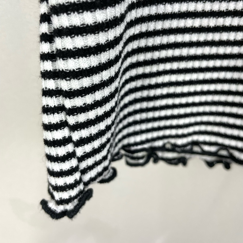 New Look Striped Lettuce Trim Bow Tie Short Sleeve Top Size 6 - Picture 4 of 6